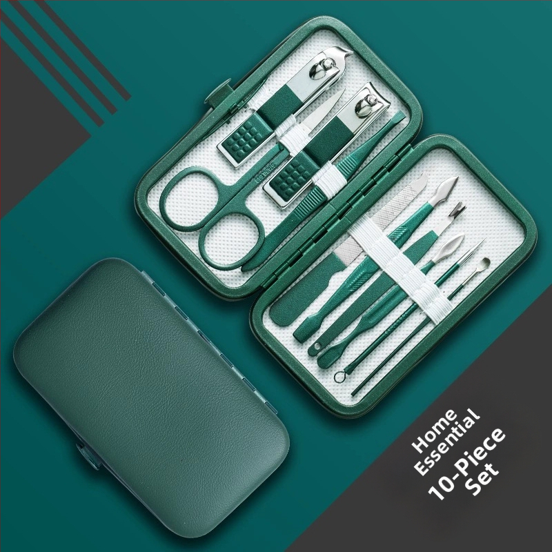 18-частов преносим комплект за маникюр – ножици за нокти и инструменти; материали: неръждаема стомана с електроплатина и въглеродна стомана; дизайн: преносим, плоска уста, наклонен дизайн; мултифункционални пинсети