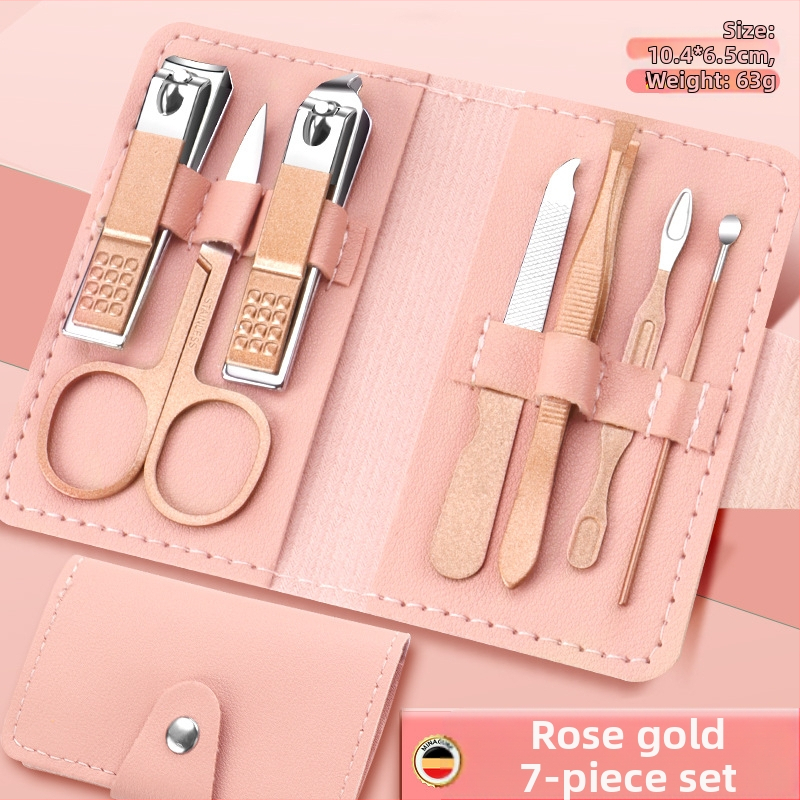18-частов преносим комплект за маникюр – ножици за нокти и инструменти; материали: неръждаема стомана с електроплатина и въглеродна стомана; дизайн: преносим, плоска уста, наклонен дизайн; мултифункционални пинсети