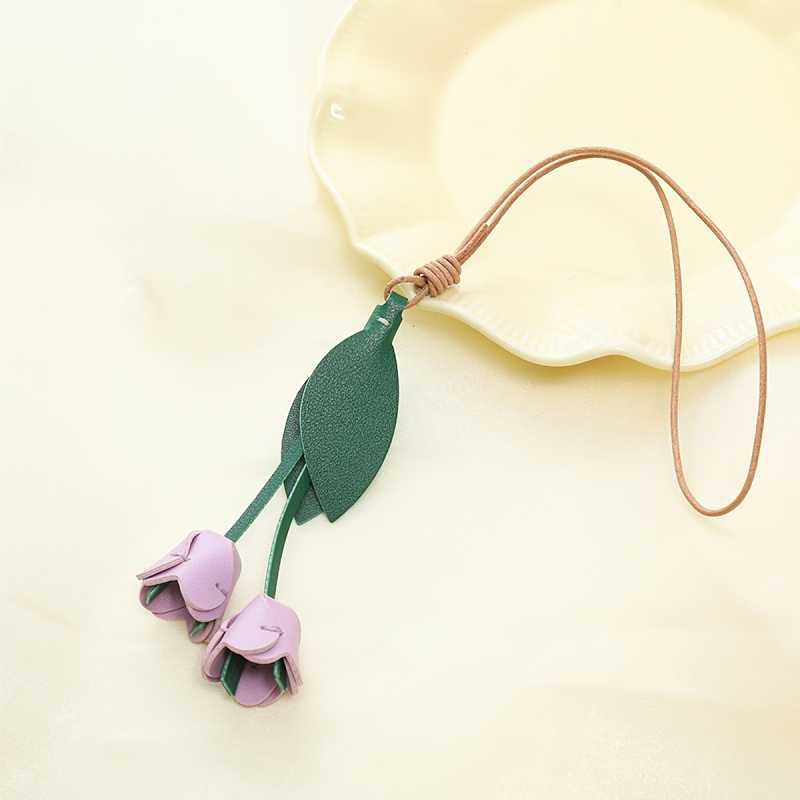 Кожен ключодържател с форма на лале, свеж и сладък стил, автомобилен аксесоар