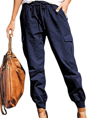 Полиестерни свободни панталони за жени с джобове, средна талия, базов градски стил, 70–80% полиестер, средна плътност, пролет 2023