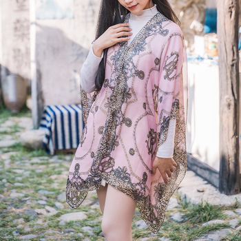 Poliesterski šal s geometrijskim uzorkom, jacquard tkanje, zaštita od sunca, srednja duljina