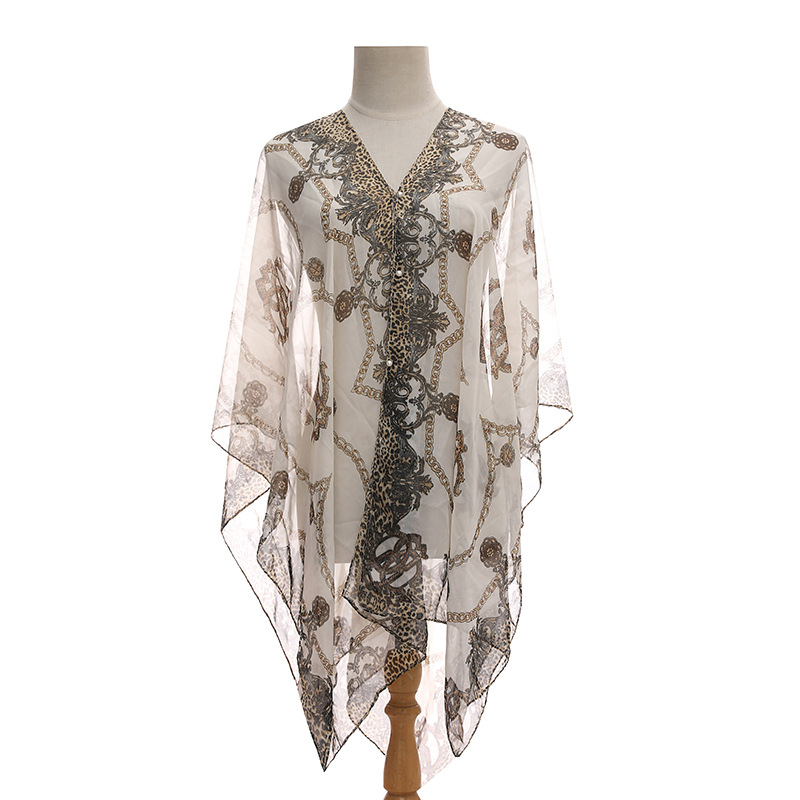 Poliesterski šal s geometrijskim uzorkom, jacquard tkanje, zaštita od sunca, srednja duljina