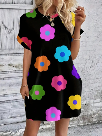 Ženska majica kratkih rukava s 3D cvjetnim otiskom – poliester/elastan, okrugli izrez, proljeće 2025, japansko-korejski ležerni stil