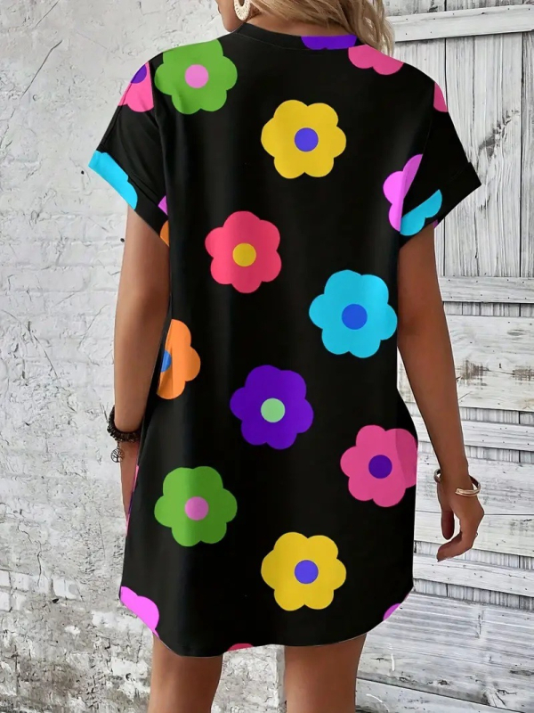 Ženska majica kratkih rukava s 3D cvjetnim otiskom – poliester/elastan, okrugli izrez, proljeće 2025, japansko-korejski ležerni stil