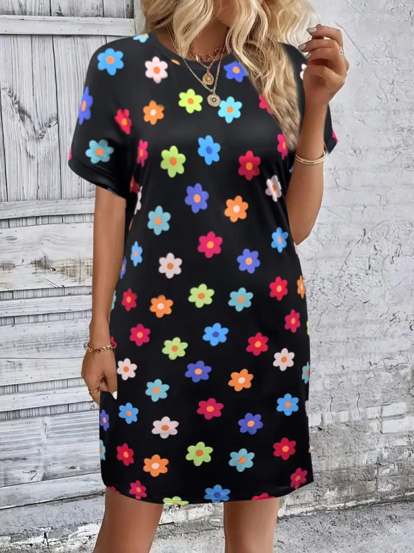 Ženska majica kratkih rukava s 3D cvjetnim otiskom – poliester/elastan, okrugli izrez, proljeće 2025, japansko-korejski ležerni stil