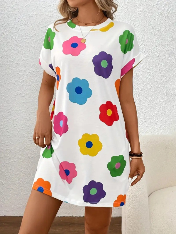 Ženska majica kratkih rukava s 3D cvjetnim otiskom – poliester/elastan, okrugli izrez, proljeće 2025, japansko-korejski ležerni stil