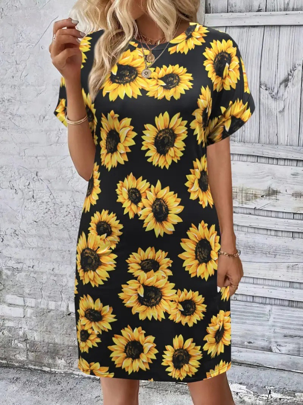 Ženska majica kratkih rukava s 3D cvjetnim otiskom – poliester/elastan, okrugli izrez, proljeće 2025, japansko-korejski ležerni stil