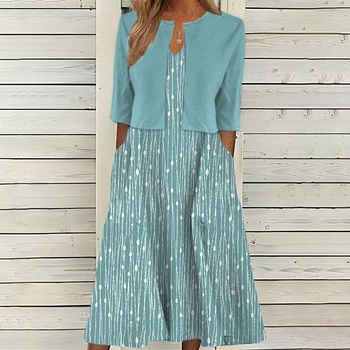 Φόρεμα με φλοράλ εκτύπωση, μακριά ασύμμετρη φούστα, γιακάς τύπου πουκάμισου, κοντά μανίκια, ύφασμα 150D με υψηλή ελαστικότητα και τετραδιεύθυνση ελαστικότητα