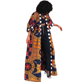 LG001 Sieviešu afrikāņu etniskā stila kimono stila jaka, gara, drukāts ģeometrisks raksts, plāna, brīvi pieguļoša, raglānu piedurknes, bez apkakles, poliester-spandeks