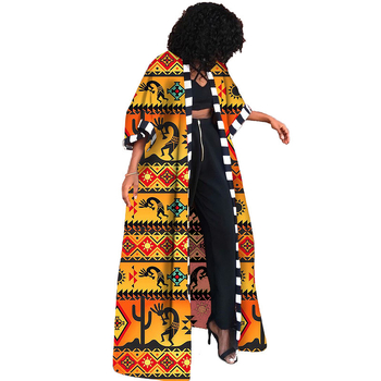 LG001 Sieviešu afrikāņu etniskā stila kimono stila jaka, gara, drukāts ģeometrisks raksts, plāna, brīvi pieguļoša, raglānu piedurknes, bez apkakles, poliester-spandeks
