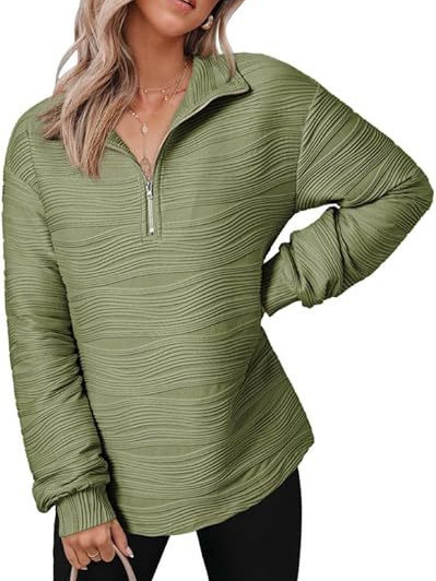 Moteriška kasdieninė palaidinė su ilgomis rankovėmis ir V formos iškirpte, jacquard tekstūra, poliesterio ir elastano mišinys, laisvas kirpimas