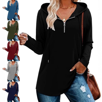 Hanorac damă cu glugă și fermoar parțial, talie strânsă, mâneci lungi, amestec bumbac-poliester