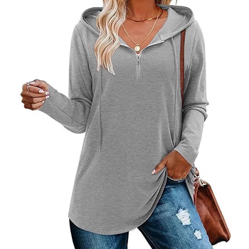 Hanorac damă cu glugă și fermoar parțial, talie strânsă, mâneci lungi, amestec bumbac-poliester