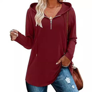 Hanorac damă cu glugă și fermoar parțial, talie strânsă, mâneci lungi, amestec bumbac-poliester