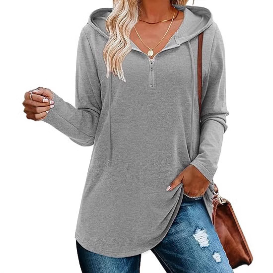 Hanorac damă cu glugă și fermoar parțial, talie strânsă, mâneci lungi, amestec bumbac-poliester