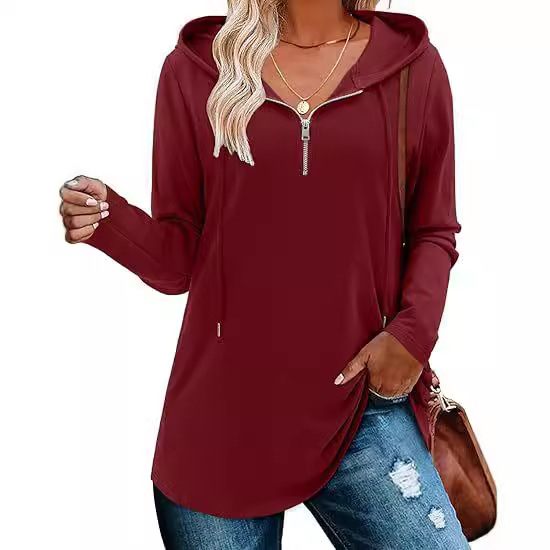 Hanorac damă cu glugă și fermoar parțial, talie strânsă, mâneci lungi, amestec bumbac-poliester