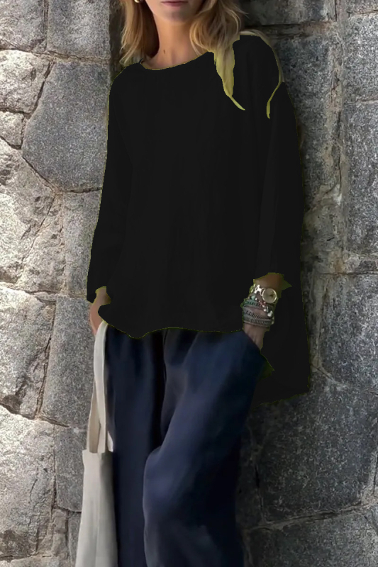 Bluza lejeră cu guler rotund, mâneci 3/4, material poliester-spandex, model uni, toamnă 2024