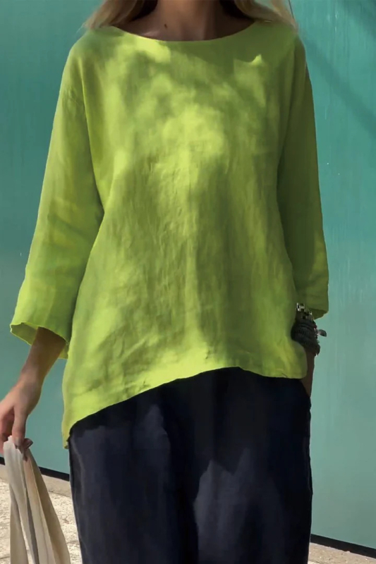Bluza lejeră cu guler rotund, mâneci 3/4, material poliester-spandex, model uni, toamnă 2024