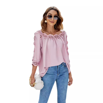 Μπλουζάκι με δαντελένιες επενδύσεις, τετράγωνο γιακά, κοντά μανίκια, πολυεστέρας, στενή γραμμή