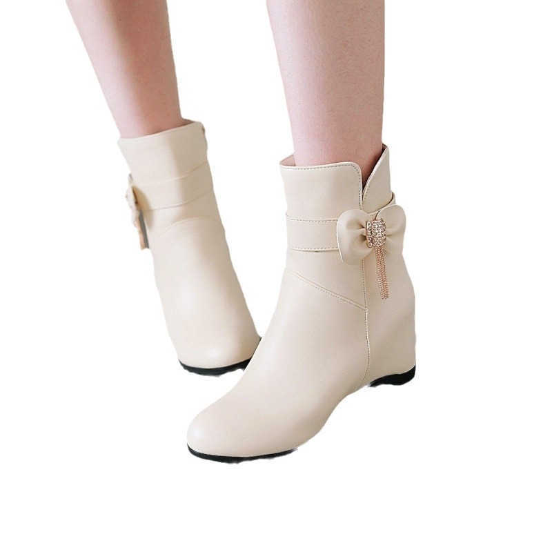 Γυναικεία μποτάκια σε κορεατικό στυλ, στρογγυλή μύτη, PU επάνω μέρος, TPU σόλα, πλαϊνό φερμουάρ