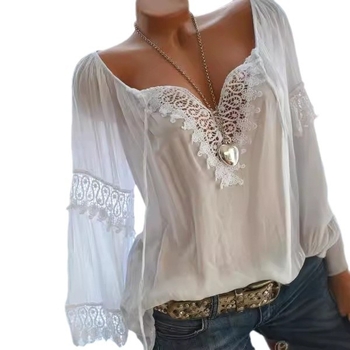 Μπλούζα με μακριά μανίκια - πολυεστερ-ελαστάν σύνθεση, V-λαιμός, χαλαρή γραμμή