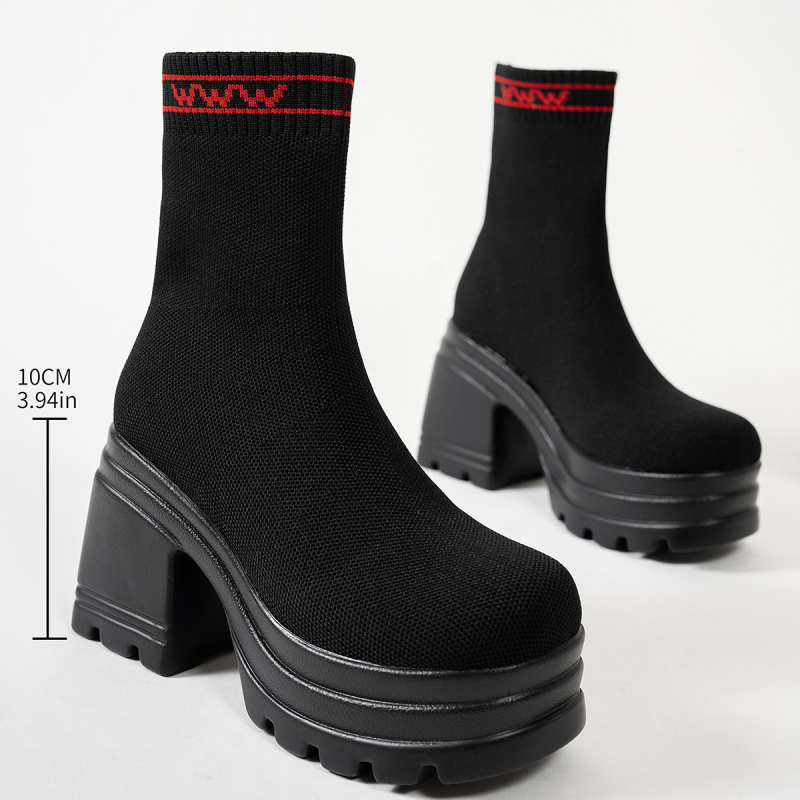 Γυναικείες κοντές μπότες με φαρδύ τακούνι και στρογγυλή μύτη, PU άνω μέρος και PU σόλα, ύψος τακουνιού 6–8 cm, μόδα για όλες τις εποχές