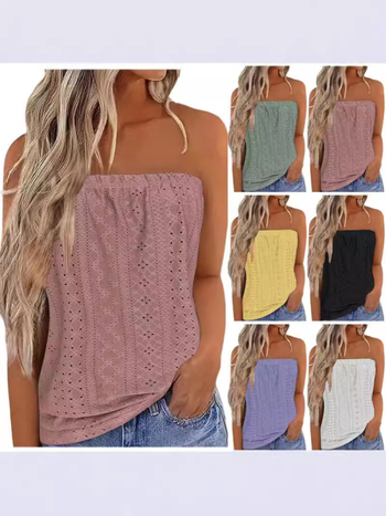 Top dama fără bretele, imprimeu floral și bloc de culoare, elastic, Slim versiune, poliester 90–95%, Primăvara 2024