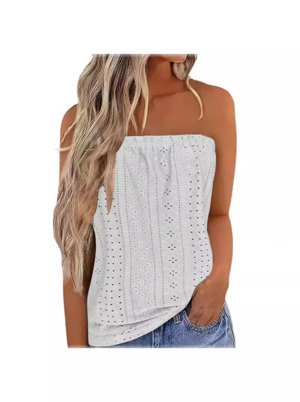 Top dama fără bretele, imprimeu floral și bloc de culoare, elastic, Slim versiune, poliester 90–95%, Primăvara 2024