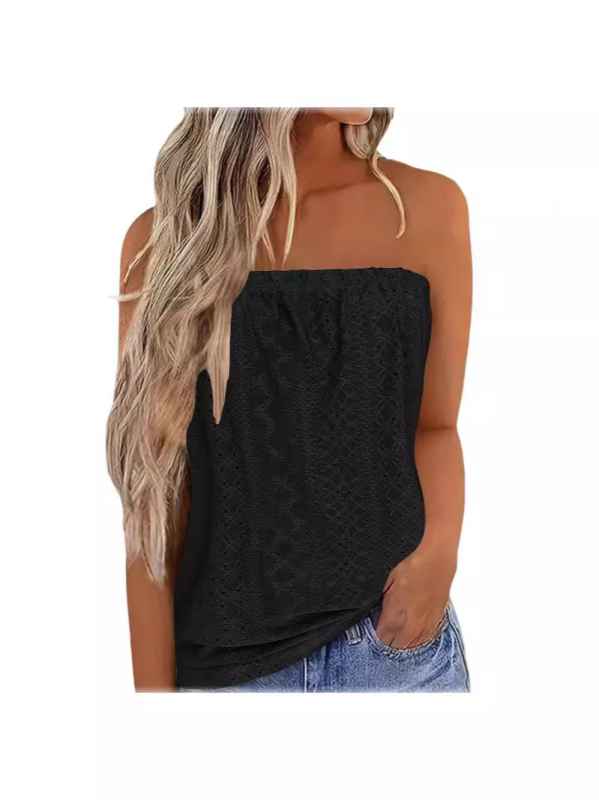 Top dama fără bretele, imprimeu floral și bloc de culoare, elastic, Slim versiune, poliester 90–95%, Primăvara 2024