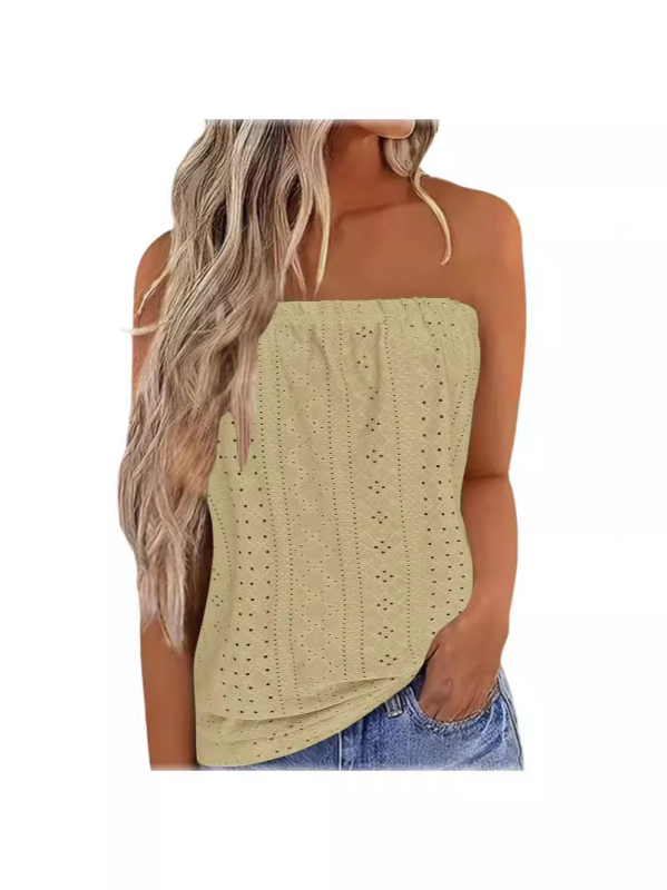 Top dama fără bretele, imprimeu floral și bloc de culoare, elastic, Slim versiune, poliester 90–95%, Primăvara 2024