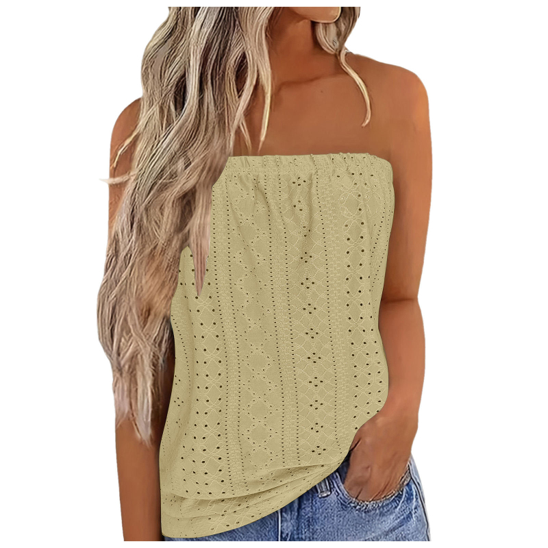 Top dama fără bretele, imprimeu floral și bloc de culoare, elastic, Slim versiune, poliester 90–95%, Primăvara 2024