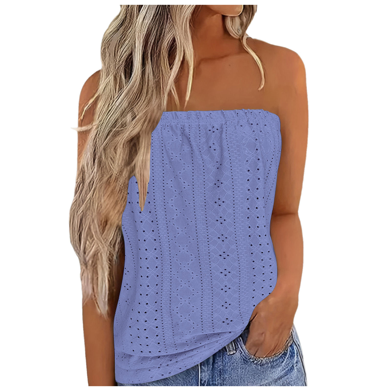 Top dama fără bretele, imprimeu floral și bloc de culoare, elastic, Slim versiune, poliester 90–95%, Primăvara 2024