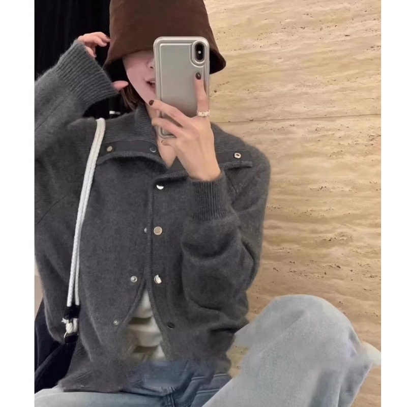 Vast kötött kardigán reveres gallérral, egyszínű, spandex-akkril keverék, hosszú ujjú