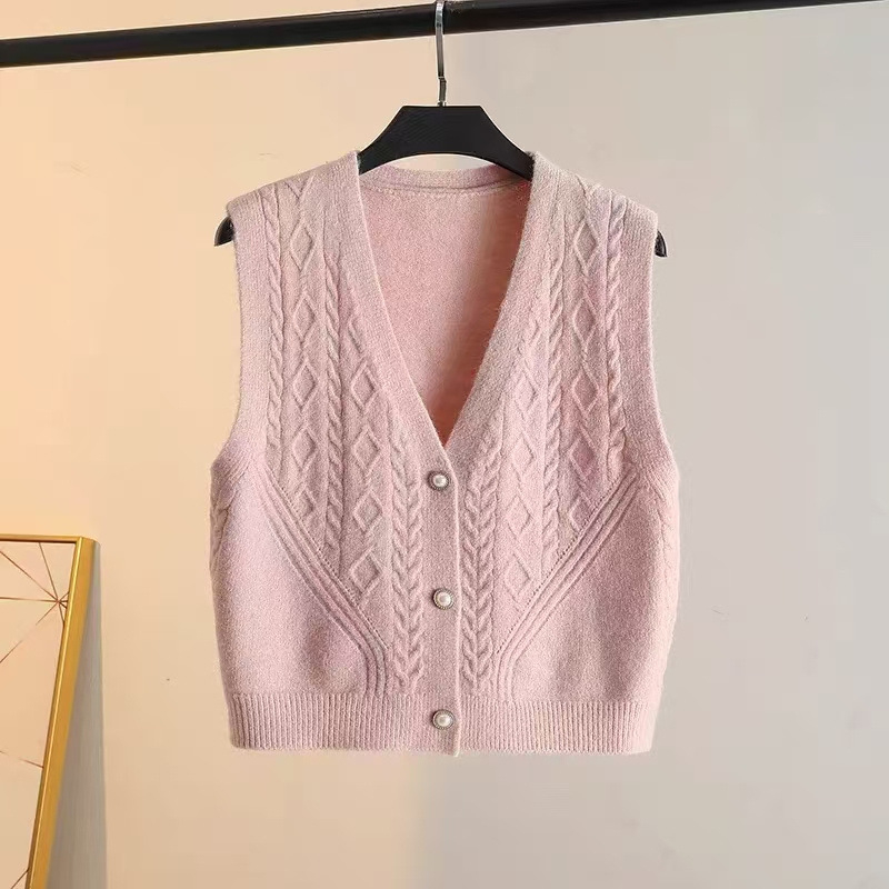 Γυναικείο πλεκτό γιλέκο με V-λαιμό, χωρίς μανίκια, μονόχρωμο, μείγμα πολυεστέρα-βισκοζη (50–70% πολυεστέρα, <30% βισκόζη), χαλαρή γραμμή, άνοιξη 2025