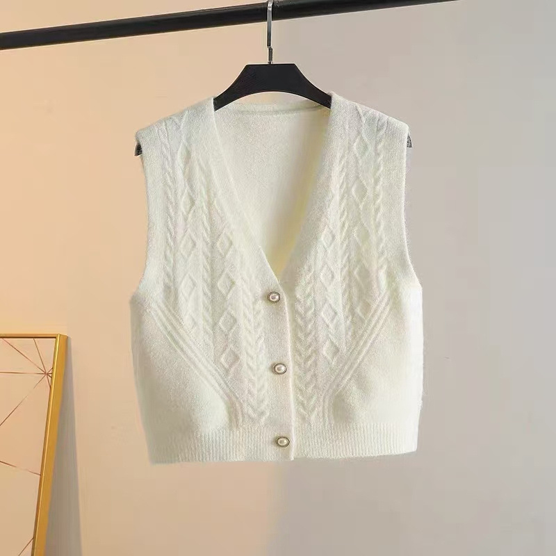 Γυναικείο πλεκτό γιλέκο με V-λαιμό, χωρίς μανίκια, μονόχρωμο, μείγμα πολυεστέρα-βισκοζη (50–70% πολυεστέρα, <30% βισκόζη), χαλαρή γραμμή, άνοιξη 2025