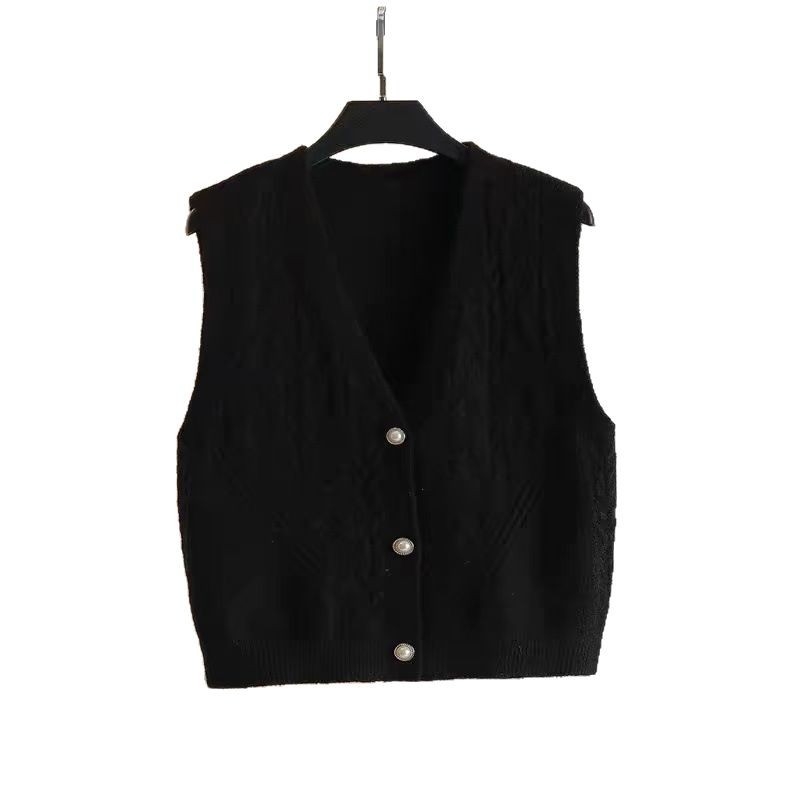 Γυναικείο πλεκτό γιλέκο με V-λαιμό, χωρίς μανίκια, μονόχρωμο, μείγμα πολυεστέρα-βισκοζη (50–70% πολυεστέρα, <30% βισκόζη), χαλαρή γραμμή, άνοιξη 2025