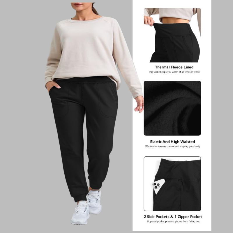 Ženske fleece‑lined sportske hlače s visokim strukom, slobodan kroj, dužina 9/10, materijal Milk Silk- Polyester-Spandex