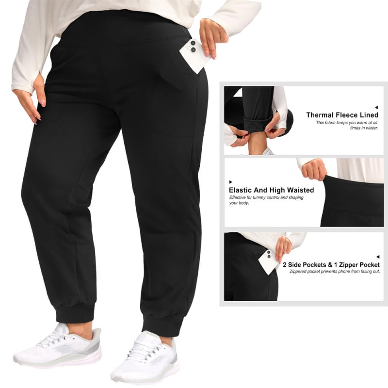 Ženske fleece‑lined sportske hlače s visokim strukom, slobodan kroj, dužina 9/10, materijal Milk Silk- Polyester-Spandex