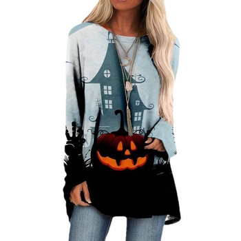 Γυναικεία Halloween μπλούζα με 3D εκτύπωση, μακρύ μανίκι, στρογγυλός λαιμός, χαλαρή γραμμή, πολυεστέρας 95%+