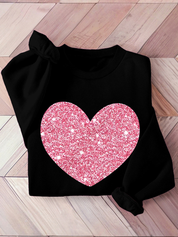 Harajuku stil pulover-sweatshirt s motivom srca, okrugli izrez, dugi rukavi, 95% poliester