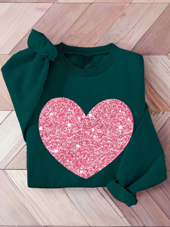 Harajuku stil pulover-sweatshirt s motivom srca, okrugli izrez, dugi rukavi, 95% poliester