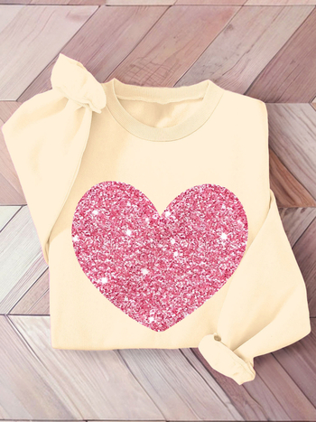 Harajuku stil pulover-sweatshirt s motivom srca, okrugli izrez, dugi rukavi, 95% poliester
