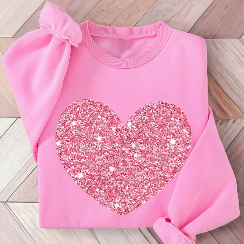 Harajuku stil pulover-sweatshirt s motivom srca, okrugli izrez, dugi rukavi, 95% poliester