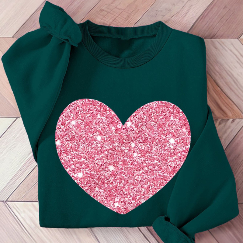 Harajuku stil pulover-sweatshirt s motivom srca, okrugli izrez, dugi rukavi, 95% poliester