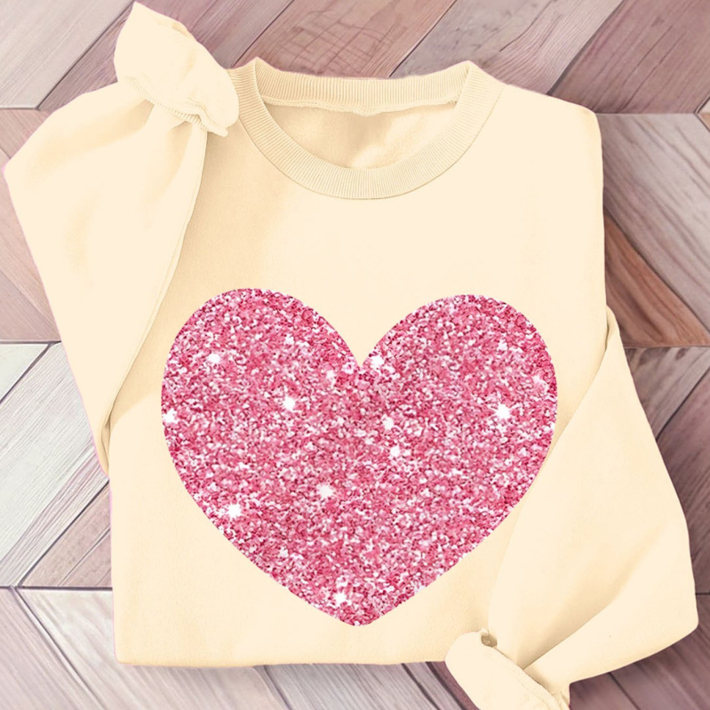 Harajuku stil pulover-sweatshirt s motivom srca, okrugli izrez, dugi rukavi, 95% poliester
