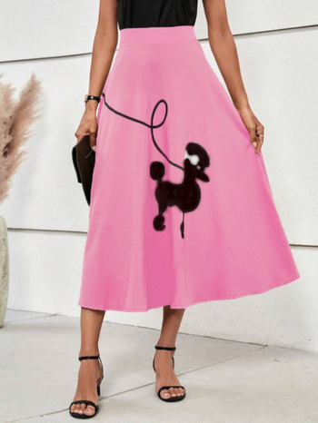 Φούστα ομπρέλα με εκτύπωση Πούντλ, 70–80% πολυεστέρας, μεσαίου μήκους, φθινοπωρινή κυκλοφορία 2024, φρέσκο και γλυκό στυλ