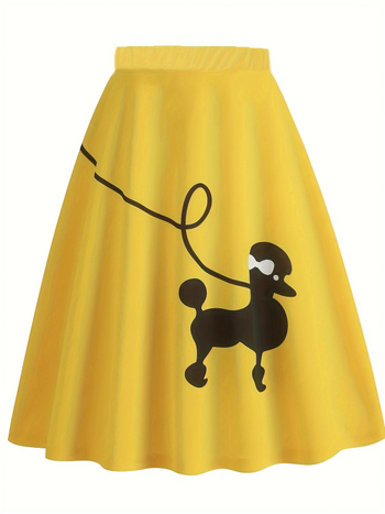 Φούστα ομπρέλα με εκτύπωση Πούντλ, 70–80% πολυεστέρας, μεσαίου μήκους, φθινοπωρινή κυκλοφορία 2024, φρέσκο και γλυκό στυλ
