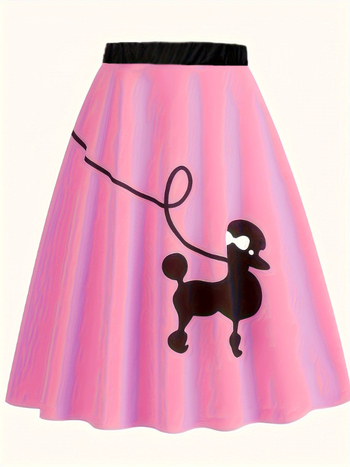 Φούστα ομπρέλα με εκτύπωση Πούντλ, 70–80% πολυεστέρας, μεσαίου μήκους, φθινοπωρινή κυκλοφορία 2024, φρέσκο και γλυκό στυλ