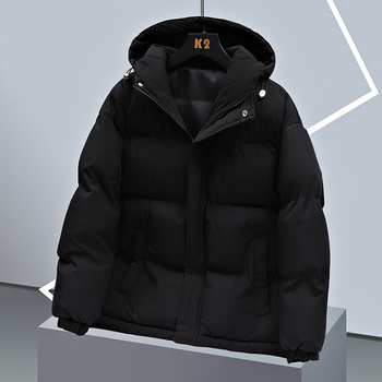 Κορεατικό στυλ μπουφάν με κουκούλα, βαμβακερή επένδυση, χαλαρή γραμμή, φερμουάρ, πλαϊνές τσέπες, χειμώνας