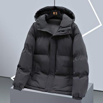 Κορεατικό στυλ μπουφάν με κουκούλα, βαμβακερή επένδυση, χαλαρή γραμμή, φερμουάρ, πλαϊνές τσέπες, χειμώνας